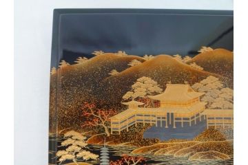 平安象彦　銀縁　木製　蒔絵　純銀水滴　若田石硯(硯箱、共箱付き)(R-062749)