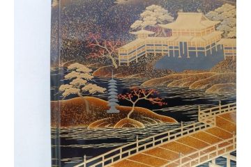 平安象彦　銀縁　木製　蒔絵　純銀水滴　若田石硯(硯箱、共箱付き)(R-062749)