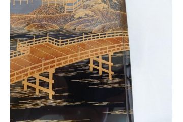 平安象彦　銀縁　木製　蒔絵　純銀水滴　若田石硯(硯箱、共箱付き)(R-062749)