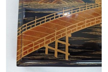 平安象彦　銀縁　木製　蒔絵　純銀水滴　若田石硯(硯箱、共箱付き)(R-062749)