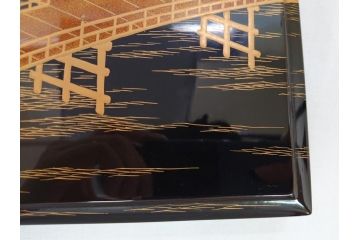 平安象彦　銀縁　木製　蒔絵　純銀水滴　若田石硯(硯箱、共箱付き)(R-062749)
