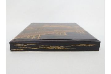 平安象彦　銀縁　木製　蒔絵　純銀水滴　若田石硯(硯箱、共箱付き)(R-062749)