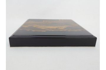 平安象彦　銀縁　木製　蒔絵　純銀水滴　若田石硯(硯箱、共箱付き)(R-062749)