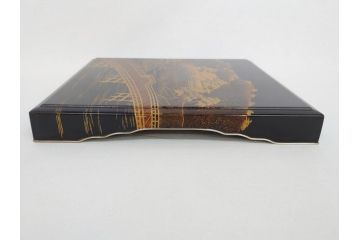 平安象彦　銀縁　木製　蒔絵　純銀水滴　若田石硯(硯箱、共箱付き)(R-062749)