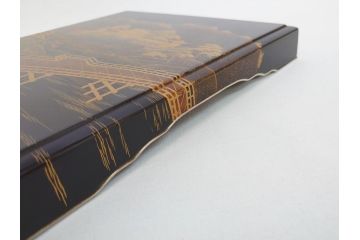 平安象彦　銀縁　木製　蒔絵　純銀水滴　若田石硯(硯箱、共箱付き)(R-062749)