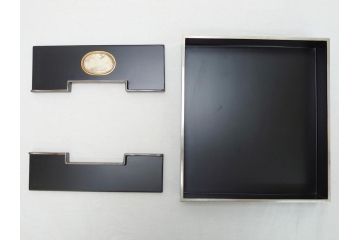 平安象彦　銀縁　木製　蒔絵　純銀水滴　若田石硯(硯箱、共箱付き)(R-062749)
