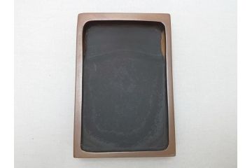 平安象彦　銀縁　木製　蒔絵　純銀水滴　若田石硯(硯箱、共箱付き)(R-062749)