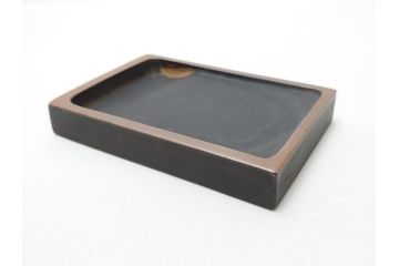 平安象彦　銀縁　木製　蒔絵　純銀水滴　若田石硯(硯箱、共箱付き)(R-062749)