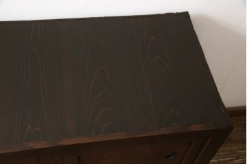 和製アンティーク　明治期　欅(ケヤキ)材　檜(ヒノキ)材　美しい杢目と凝った造りの金具が和の雰囲気を高める帳場箪笥サイドボード(水屋箪笥、引き出し、サイドチェスト、時代箪笥)(R-062752)