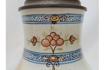 ドイツ　独逸　色絵花文　蓋付き　ジョッキ(ビアマグ、ビールポット、ビールジョッキ、陶器、酒器、共箱付き)(R-062768)