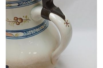 ドイツ　独逸　色絵花文　蓋付き　ジョッキ(ビアマグ、ビールポット、ビールジョッキ、陶器、酒器、共箱付き)(R-062768)