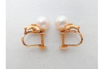 田崎真珠　K18(18金)　ダイヤモンド0.02ct　保証書付き　イヤリング(タサキ、TASAKI、パール、ゴールド、金、箱付き)(R-062773)