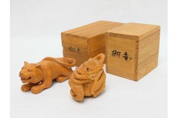 寿康斎　虎　竜　根付2点(トラ、龍、提げ物、共箱付き)(R-062774)