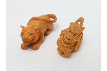 寿康斎　虎　竜　根付2点(トラ、龍、提げ物、共箱付き)(R-062774)