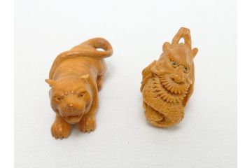 寿康斎　虎　竜　根付2点(トラ、龍、提げ物、共箱付き)(R-062774)