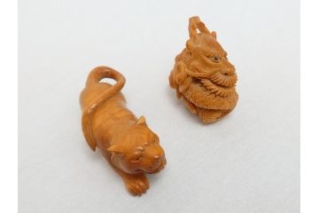 寿康斎　虎　竜　根付2点(トラ、龍、提げ物、共箱付き)(R-062774)