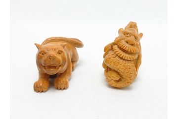 寿康斎　虎　竜　根付2点(トラ、龍、提げ物、共箱付き)(R-062774)
