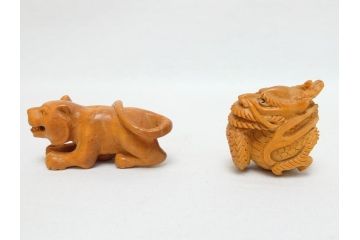 寿康斎　虎　竜　根付2点(トラ、龍、提げ物、共箱付き)(R-062774)