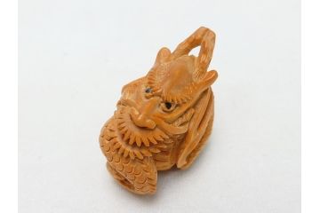 寿康斎　虎　竜　根付2点(トラ、龍、提げ物、共箱付き)(R-062774)