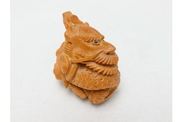 寿康斎　虎　竜　根付2点(トラ、龍、提げ物、共箱付き)(R-062774)