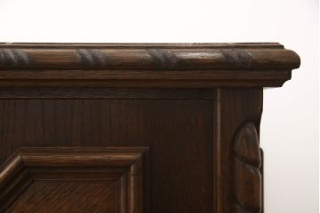 イギリスビンテージ　オーク材　パーケット天板がお洒落!!こだわったデザインの高級プレジデントデスク(両袖デスク、ワークデスク、在宅ワーク、在宅用、机、ヴィンテージ)(R-062781)