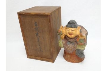 彫刻家　加納鉄哉　木彫り　彩色　古式大黒天像(置物、置き物、仏像、共箱付き)(R-062784)