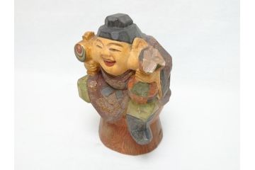 彫刻家　加納鉄哉　木彫り　彩色　古式大黒天像(置物、置き物、仏像、共箱付き)(R-062784)
