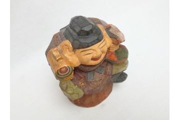 彫刻家　加納鉄哉　木彫り　彩色　古式大黒天像(置物、置き物、仏像、共箱付き)(R-062784)
