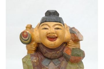 彫刻家　加納鉄哉　木彫り　彩色　古式大黒天像(置物、置き物、仏像、共箱付き)(R-062784)