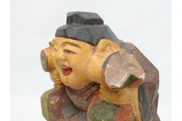 彫刻家　加納鉄哉　木彫り　彩色　古式大黒天像(置物、置き物、仏像、共箱付き)(R-062784)