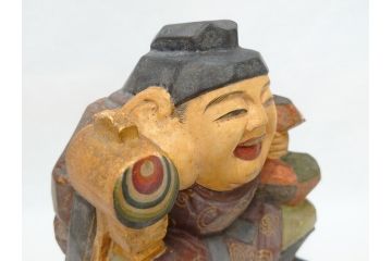 彫刻家　加納鉄哉　木彫り　彩色　古式大黒天像(置物、置き物、仏像、共箱付き)(R-062784)