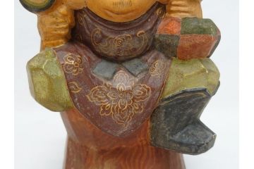 彫刻家　加納鉄哉　木彫り　彩色　古式大黒天像(置物、置き物、仏像、共箱付き)(R-062784)