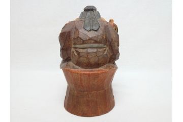 彫刻家　加納鉄哉　木彫り　彩色　古式大黒天像(置物、置き物、仏像、共箱付き)(R-062784)