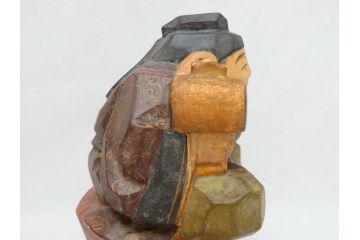 彫刻家　加納鉄哉　木彫り　彩色　古式大黒天像(置物、置き物、仏像、共箱付き)(R-062784)