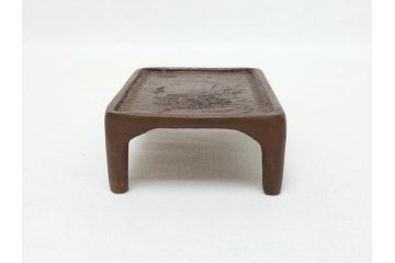 鋳金家　本間琢斎　山水文　銅製　墨床(墨台、墨置き、書道具)(R-062787)