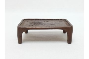 鋳金家　本間琢斎　山水文　銅製　墨床(墨台、墨置き、書道具)(R-062787)