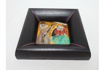 画工人　民画家　詩書墨彩画家　渡辺俊明　南蛮人渡来　ガラス絵(額装、絵画)(R-062788)