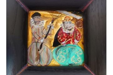 画工人　民画家　詩書墨彩画家　渡辺俊明　南蛮人渡来　ガラス絵(額装、絵画)(R-062788)