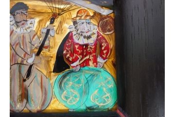 画工人　民画家　詩書墨彩画家　渡辺俊明　南蛮人渡来　ガラス絵(額装、絵画)(R-062788)