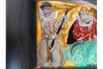 画工人　民画家　詩書墨彩画家　渡辺俊明　南蛮人渡来　ガラス絵(額装、絵画)(R-062788)