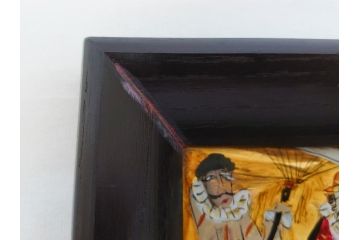 画工人　民画家　詩書墨彩画家　渡辺俊明　南蛮人渡来　ガラス絵(額装、絵画)(R-062788)