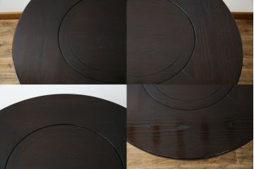 中古　美品　広島県　博永家具　漆塗り　便利な収納付き!!シックな色合いと和モダンデザインが魅力的な囲炉裏テーブルセット(ダイニングテーブル、ラウンドテーブル、4人掛け、4P、ダイニングチェア、板座チェア、椅子、イス、いす、食卓、木製火鉢)(定価約130万円)(R-062789)