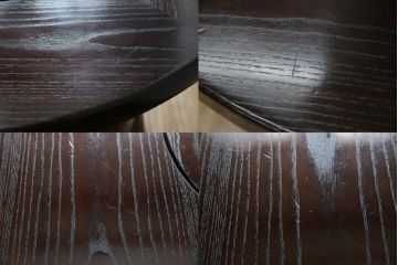 中古　美品　広島県　博永家具　漆塗り　便利な収納付き!!シックな色合いと和モダンデザインが魅力的な囲炉裏テーブルセット(ダイニングテーブル、ラウンドテーブル、4人掛け、4P、ダイニングチェア、板座チェア、椅子、イス、いす、食卓、木製火鉢)(定価約130万円)(R-062789)