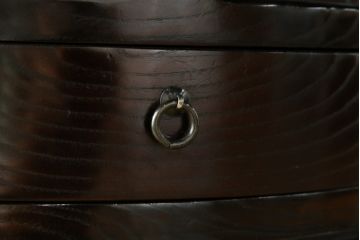 中古　美品　広島県　博永家具　漆塗り　便利な収納付き!!シックな色合いと和モダンデザインが魅力的な囲炉裏テーブルセット(ダイニングテーブル、ラウンドテーブル、4人掛け、4P、ダイニングチェア、板座チェア、椅子、イス、いす、食卓、木製火鉢)(定価約130万円)(R-062789)