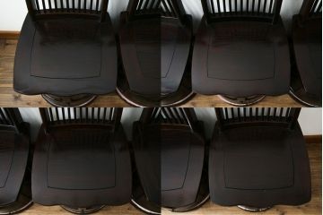 中古　美品　広島県　博永家具　漆塗り　便利な収納付き!!シックな色合いと和モダンデザインが魅力的な囲炉裏テーブルセット(ダイニングテーブル、ラウンドテーブル、4人掛け、4P、ダイニングチェア、板座チェア、椅子、イス、いす、食卓、木製火鉢)(定価約130万円)(R-062789)