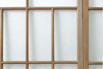アンティーク建具　結霜・ゆらゆらクリアガラス　シンプルなデザインでお部屋に取り入れやすいガラス戸2枚セット(引き戸)(R-062803)