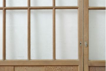 アンティーク建具　結霜・ゆらゆらクリアガラス　シンプルなデザインでお部屋に取り入れやすいガラス戸2枚セット(引き戸)(R-062803)