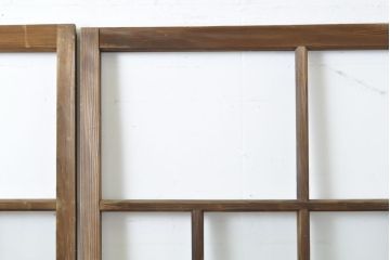 アンティーク建具　ゆらゆらクリア・すりガラス　昭和レトロな雰囲気漂うガラス戸2枚(引き戸、格子戸)(R-062808)