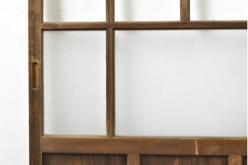 アンティーク建具　ゆらゆらクリア・すりガラス　昭和レトロな雰囲気漂うガラス戸2枚(引き戸、格子戸)(R-062808)