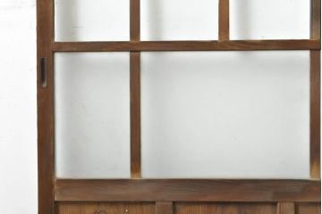アンティーク建具　ゆらゆらクリア・すりガラス　昭和レトロな雰囲気漂うガラス戸2枚(引き戸、格子戸)(R-062808)